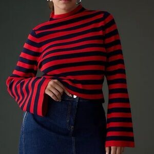 Red and Navy Striped bell Long Sleeve Top Maeve xs
